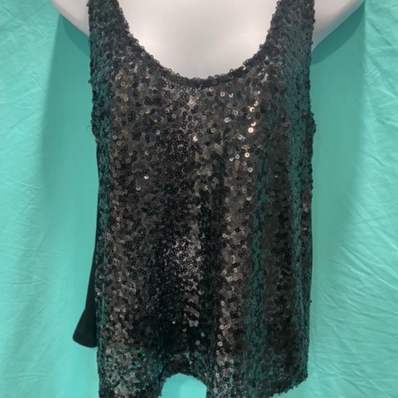 Black Sequin Front Tank Top Size Medium - Picture 2 of 9